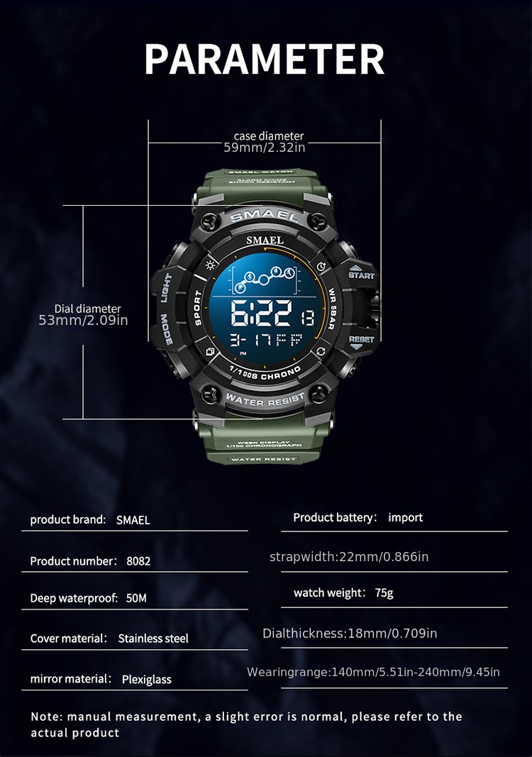 Smael Mens Watch Waterproof Sports Electronic Watch Jewelry