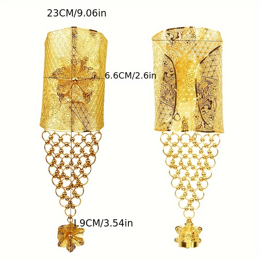 24k gold plated vintage boho floral cuff bracelet with chain elegant alloy openwork flower detailing for parties weddings and valentines day versatile jewelry accessory for women details 3