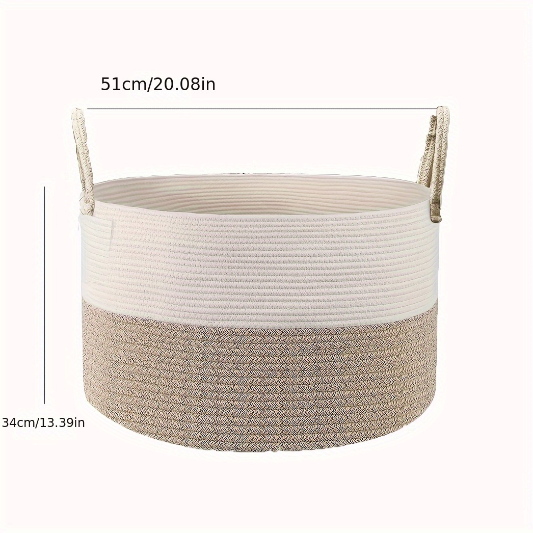 Image of 1pc Rope Woven Storage Basket, Handmade Woven Storage Hamper, Large Capacity Laundry Basket, Multifunctional Storage Basket, Home Decor, Bathroom Bedroom Laundry Room Dorm Accessories