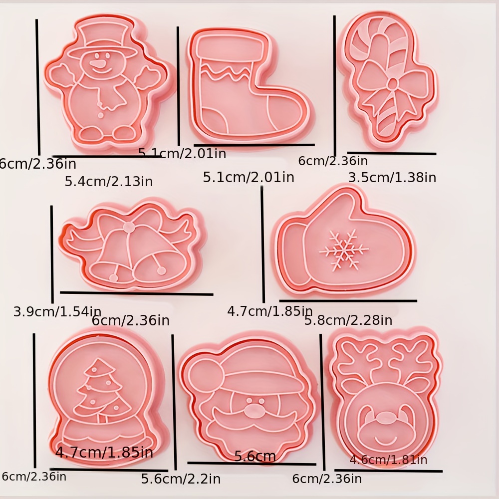 Christmas Cookie Cutter Set, 4pcs Christmas Cookie Molds with Spring-Loaded Handle, 3D Cookie Stamps, Cake Baking Biscuit Cutters for Decorations 