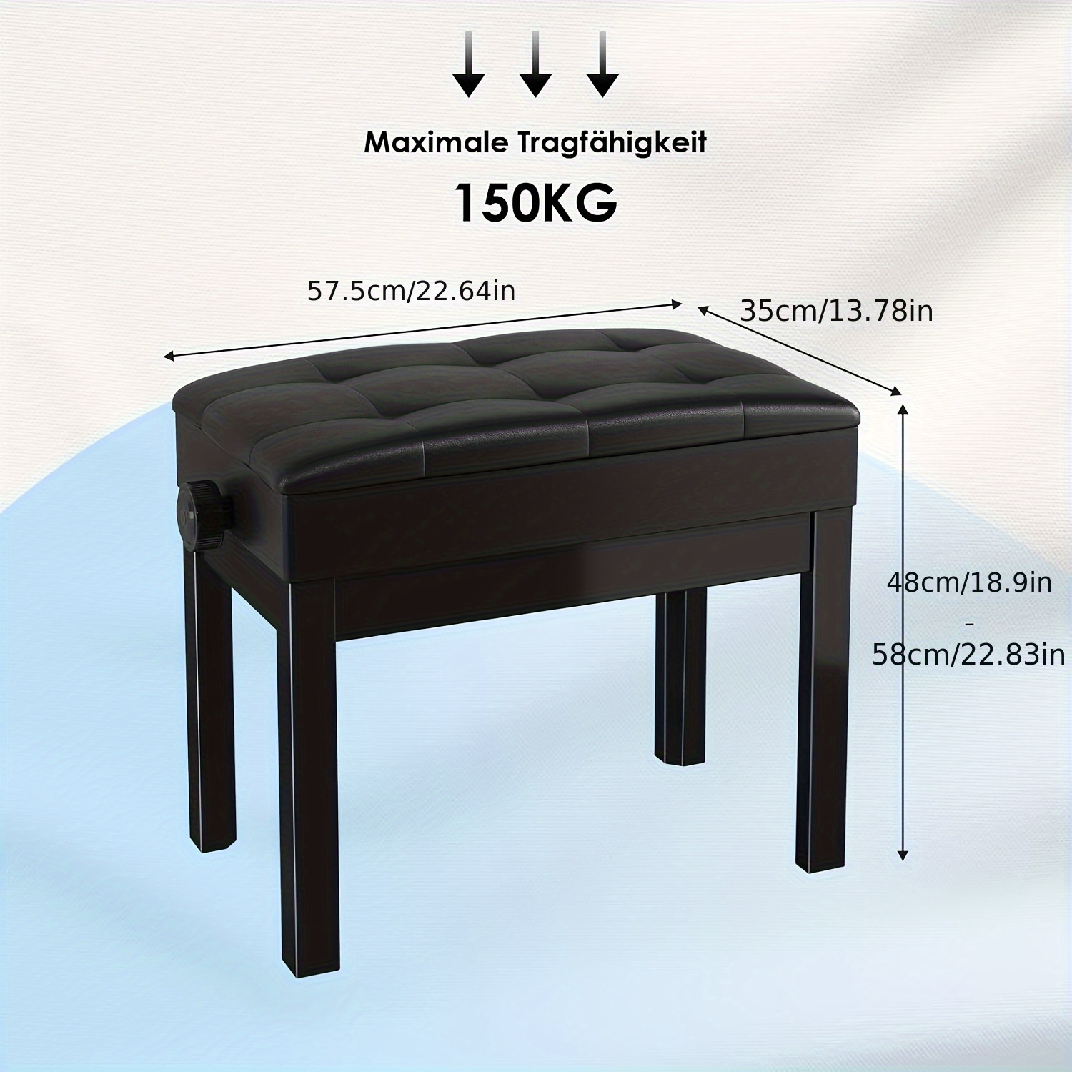 TEMU para instrumento de teclado, para piano, Altura ajustable 48-58 cm, para piano con de almacenamiento, Cojín de cuero sintético, Capacidad de