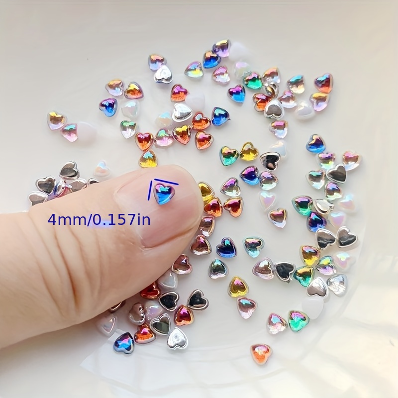 Image of 200pcs Iridescent Heart Rhinestones For Crafts, Scrapbooking, And Nail Art – Multicolor Glittering Ab Finish, Acrylic Jewelry Accessories For Diy Projects