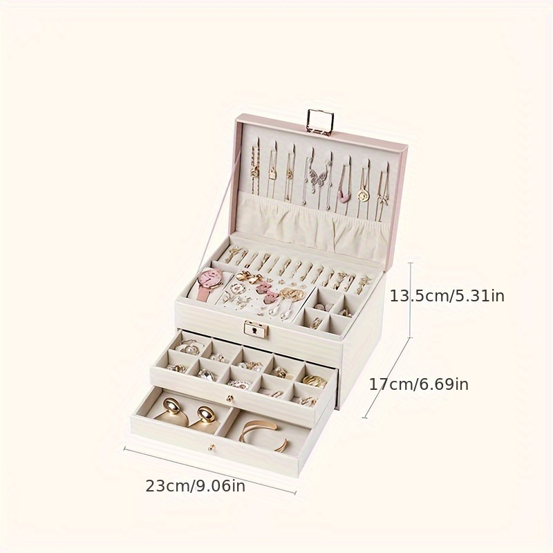 1pc large multi tier jewelry box with lock double drawer multi functional storage box for necklace rings earrings watches Product details 3