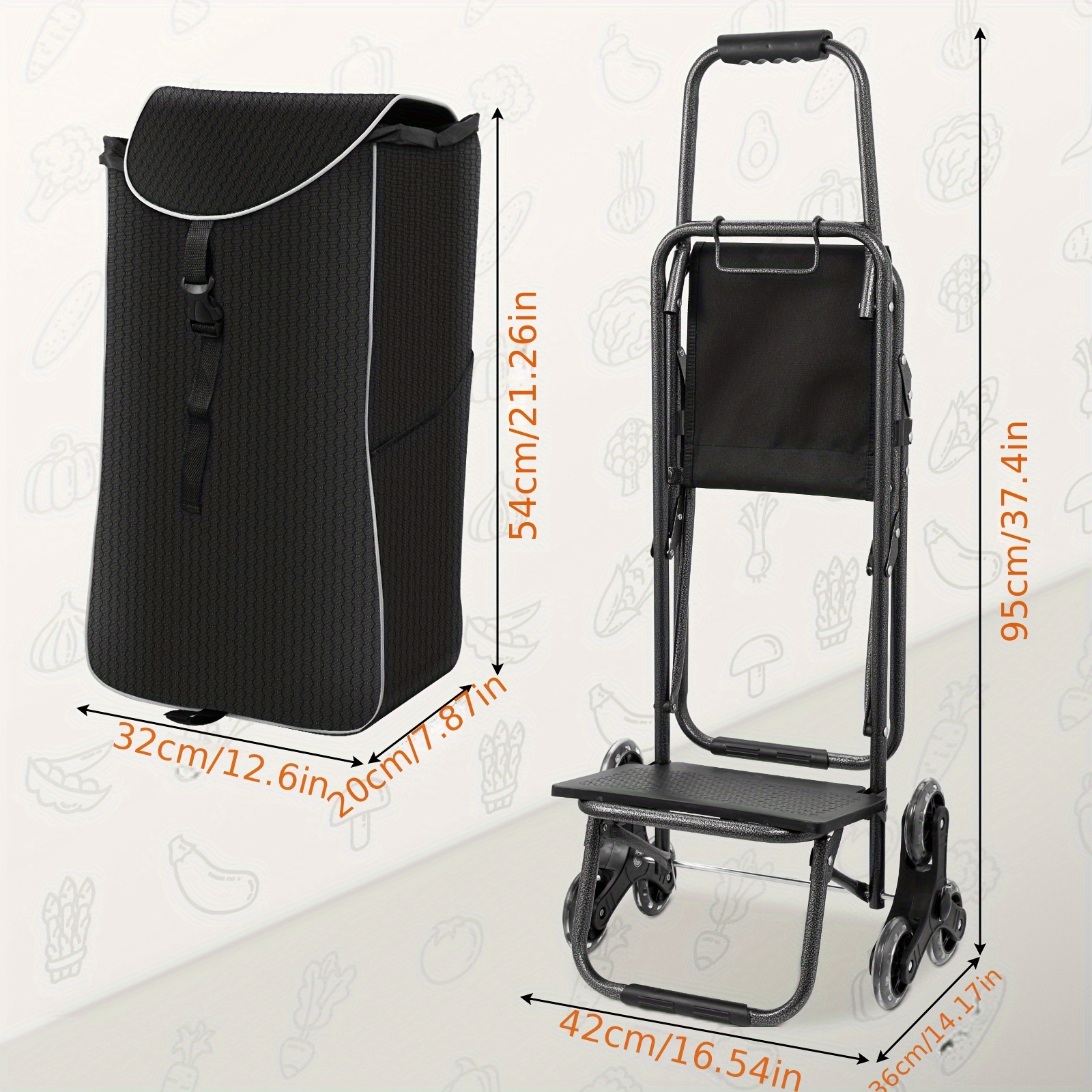 TEMU 1pc, Shopping Cart, Portable Trolley With Stair Wheels And Storage Box, Detachable Shopping Bag, Folding Telescopic Pull Cargo Carriage,