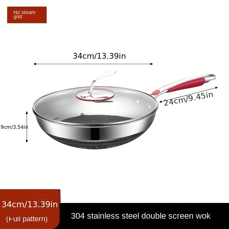 34CM Stainless Steel Non Stick Double Sided Honeycomb Cooking Frying Pan  Wok