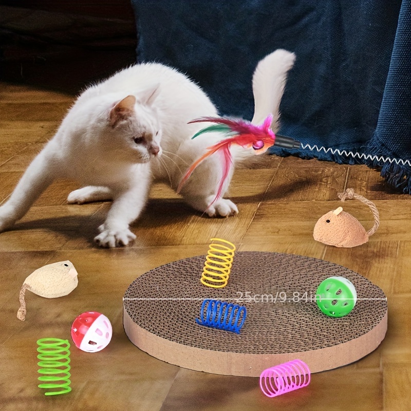 Rainbow Mouse Spring Cat Toy with Suction Cup