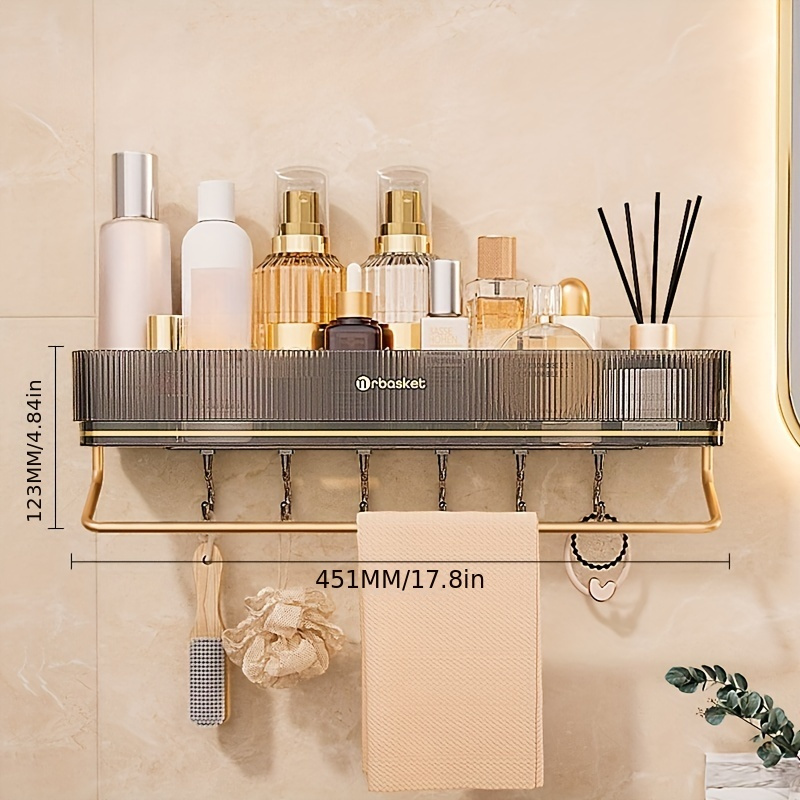 1pc Iron Bathroom Shelf Wall Mounted Shampoo Organizer Basket For  Toiletries, Punch-free Storage Rack