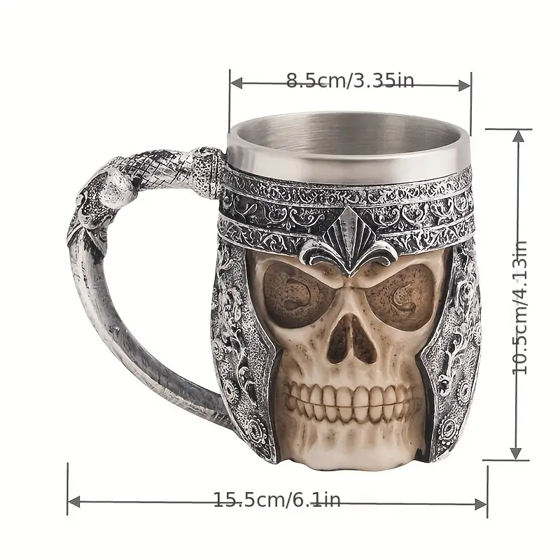 1pc Stainless Steel Skull Warrior Beer Coffee Mug Beverage Drinking Cup  Best Gift For Birthday Men Woman Halloween Party Cup Day Of The Dead Gifts