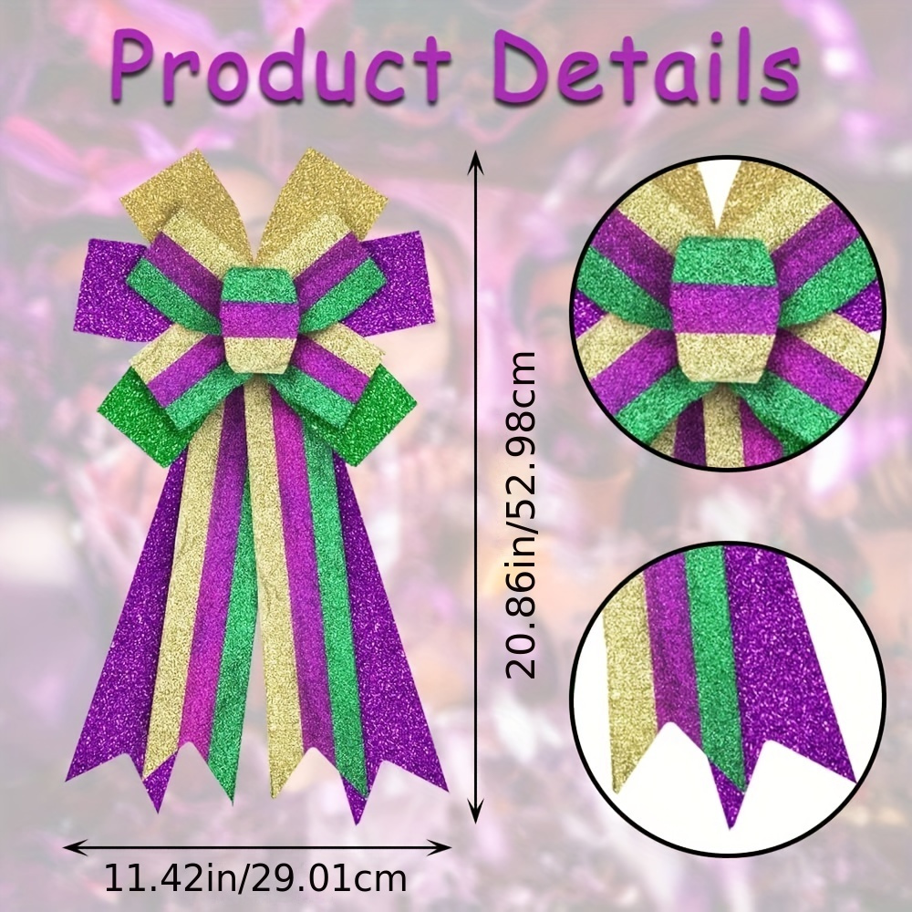  Hying Mardi Gras Ribbons for Wreath Bows, 2.5×10 Yards Fat  Tuesday Wired Edge Ribbons Glitter Gold Purple Green Ribbons for Crafting  New Orleans Carnival Party Decoration Supplies : Health & Household