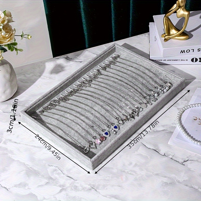 TEMU Elegant Beige Fabric Jewelry Display Tray With Golden-tone Latch Closure - Ideal For Necklaces, Pendants & Chains, Rectangular Design For