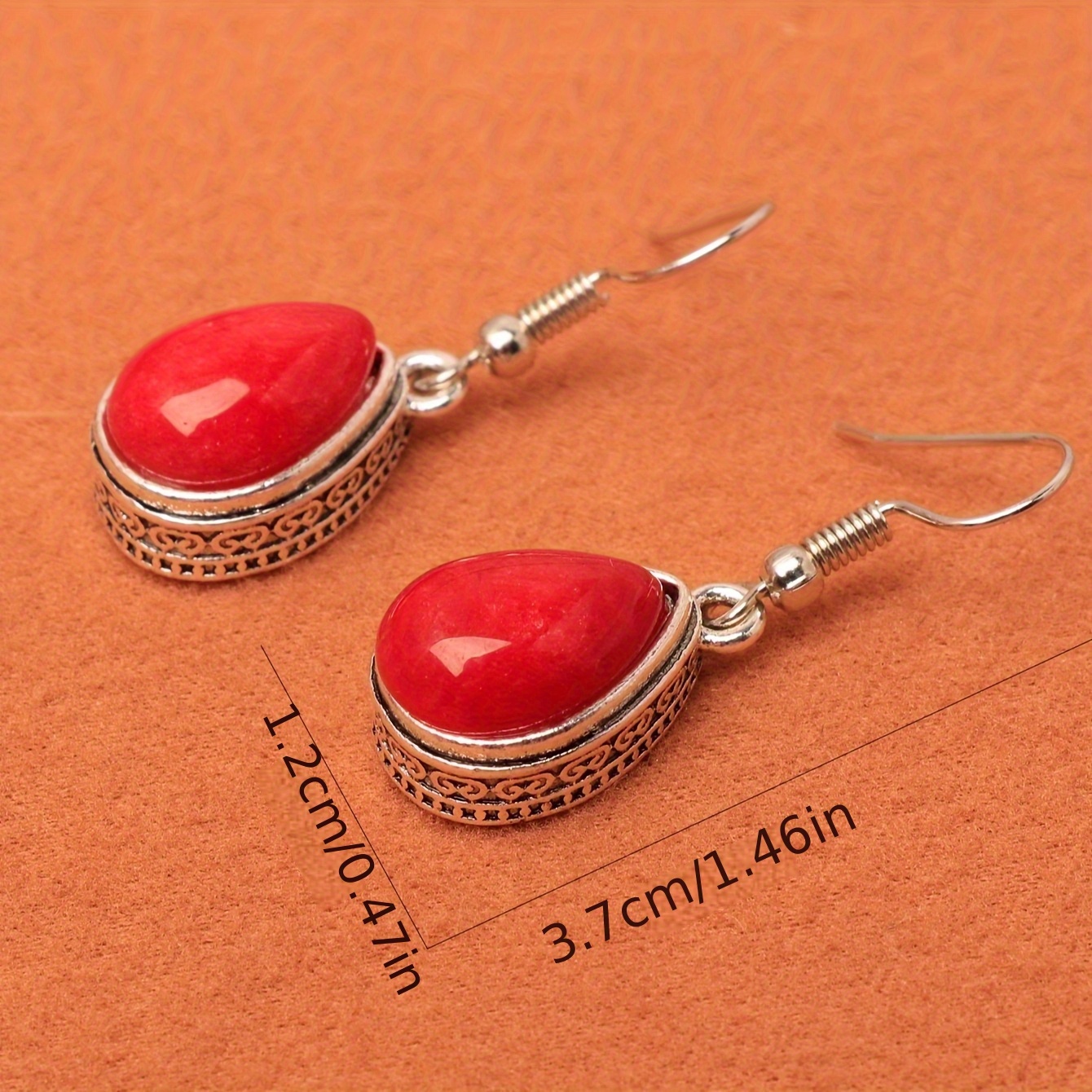 Women's Vintage Large Red Teardrop Earrings — Elegant Gift