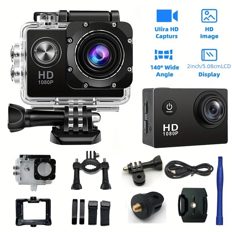 câmera de   hd 1080p com ângulo   de 140°, ecrã lcd de 2, armazenamento em cartão tf, bateria de lítio recarregável, exposição automática, grav  em   mp4 - ideal para desportos ao ar livre e fotografia de lazer detalhes 4