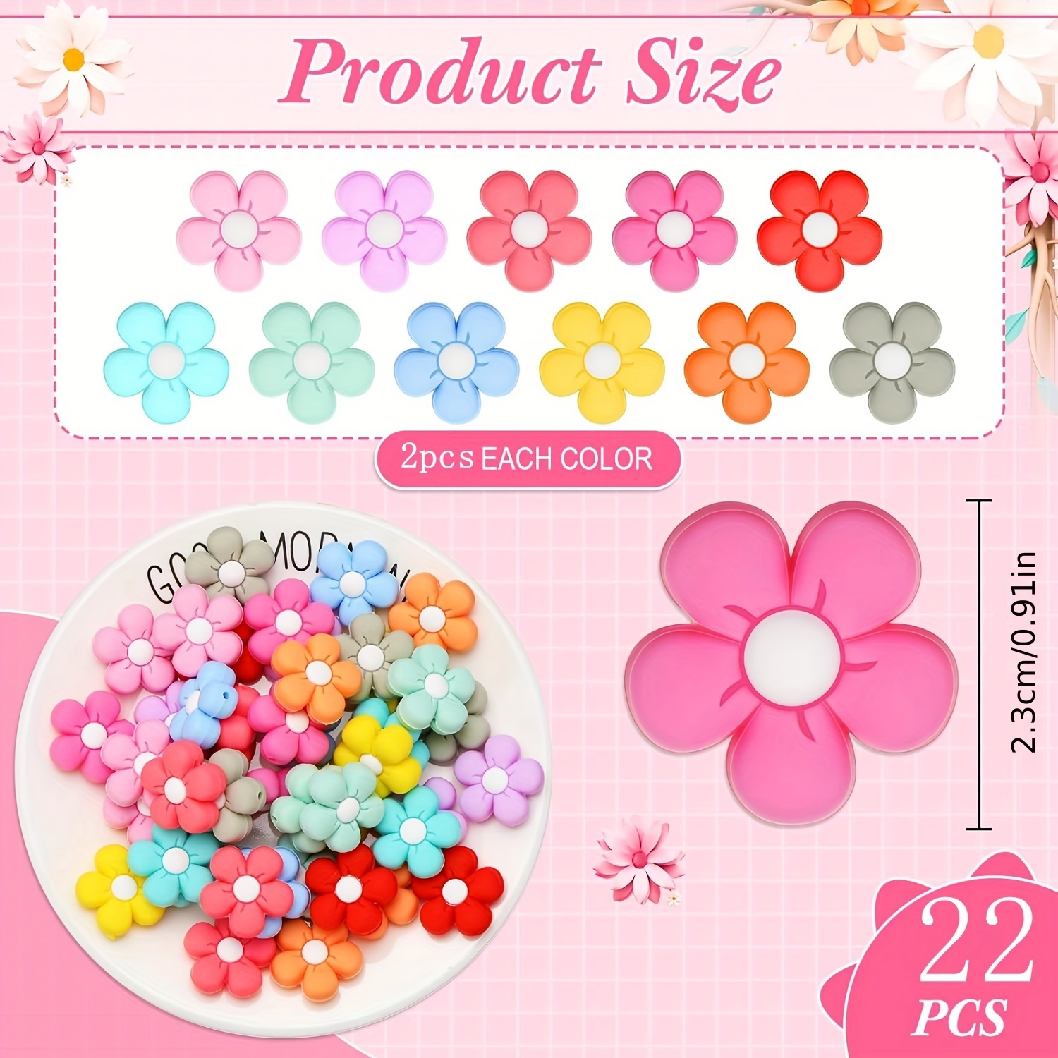 Image of 22pcs Colorful Flower Silica Gel Beads In Bulk For Decorative Bracelet Necklace Beaded Pen Additions Gift Jewelry Craft Works