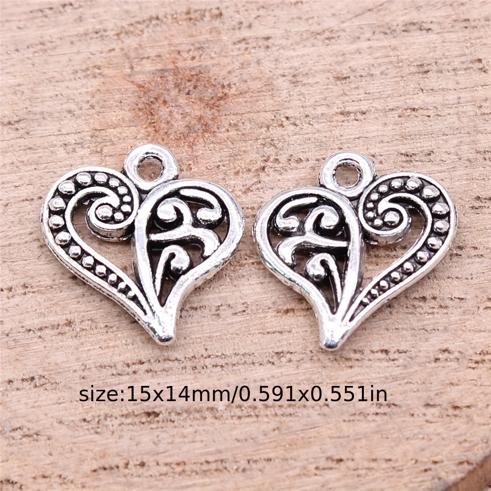 Silver Plated Heart Charm Vintage Hollow Pendant For Jewelry - Temu