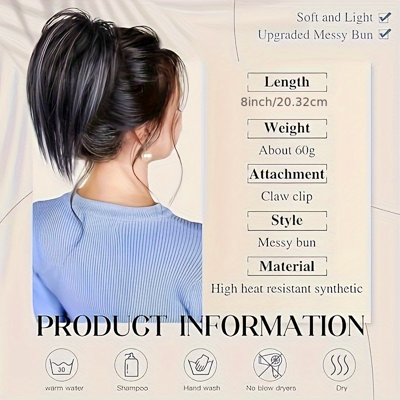 elegant messy bun hair clip for women 8 synthetic straight ponytail extension     with hairpin comb versatile heat resistant details 2