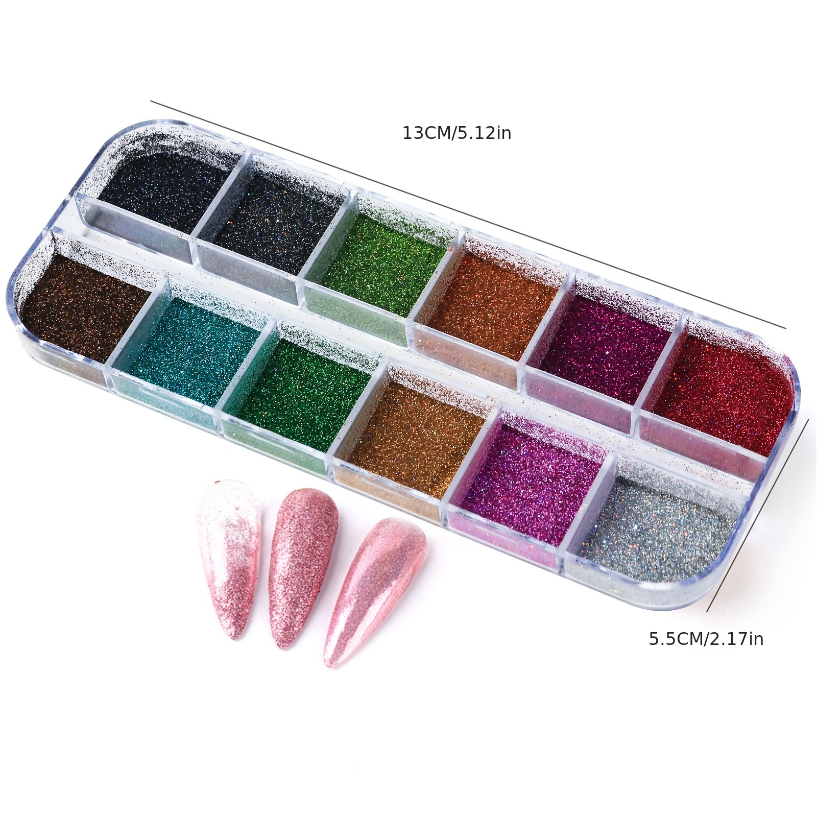 12 Color Glitter Nails Holographic Nail Powder Laser Chrome Nail