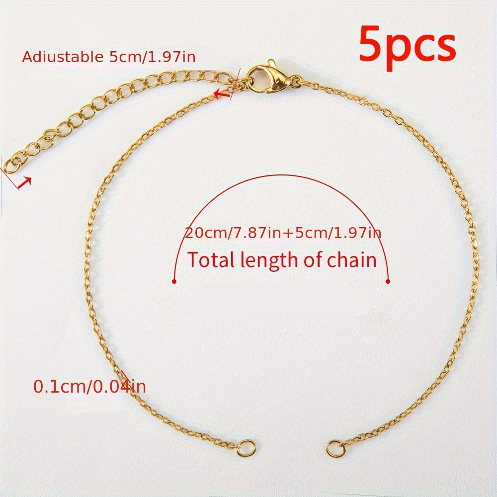 Image of 5pcs 304 Stainless Steel Bracelet Chains Adjustable Cuban With Extension Chain Diy Bracelet Chain With Lobster Clasp For Jewelry Making