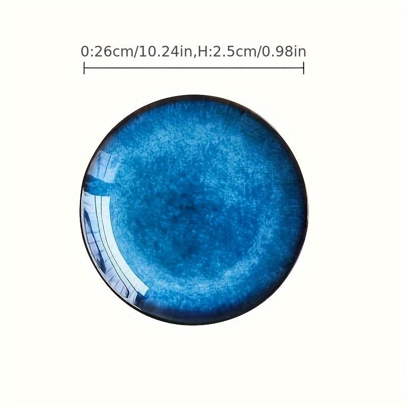 Image of 1pc Cat Eye Blue Ceramic Western-style Plate, Japanese Flat Dish, Round Tray, Commercial Steak Dish Plate Wholesale
