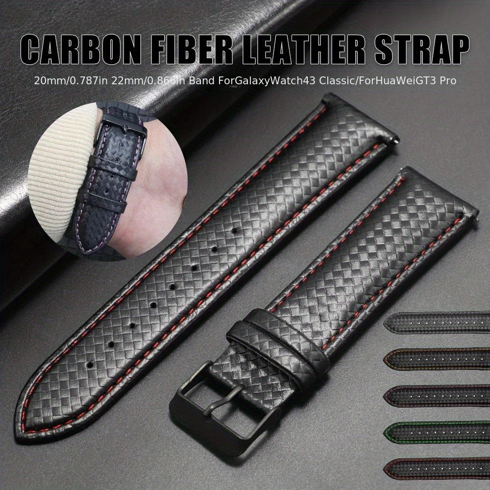 Carbon Fiber Leather Watch Band For Samsung 5 Strap 20mm 22mm Quick ...