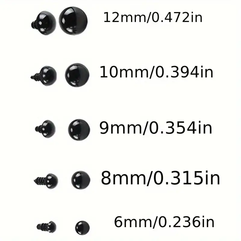 yeux de sécurité noirs 6 mm pour amigurumi