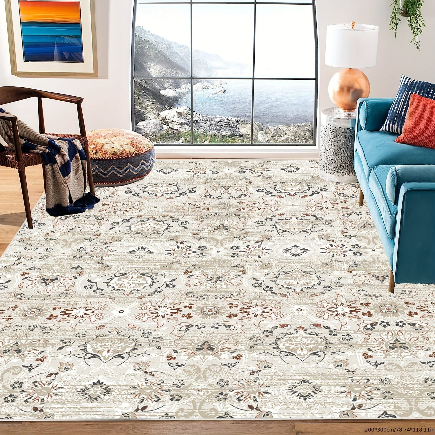 Area Rug Living Room Rugs - 8x10 Washable Boho Rug Vintage Oriental  Distressed Farmhouse Large Thin Indoor Carpet for Living Room Bedroom Under  Dining