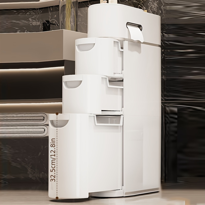 Slim Organizer Cart with Three Layers and Tissue Holder, White Plastic