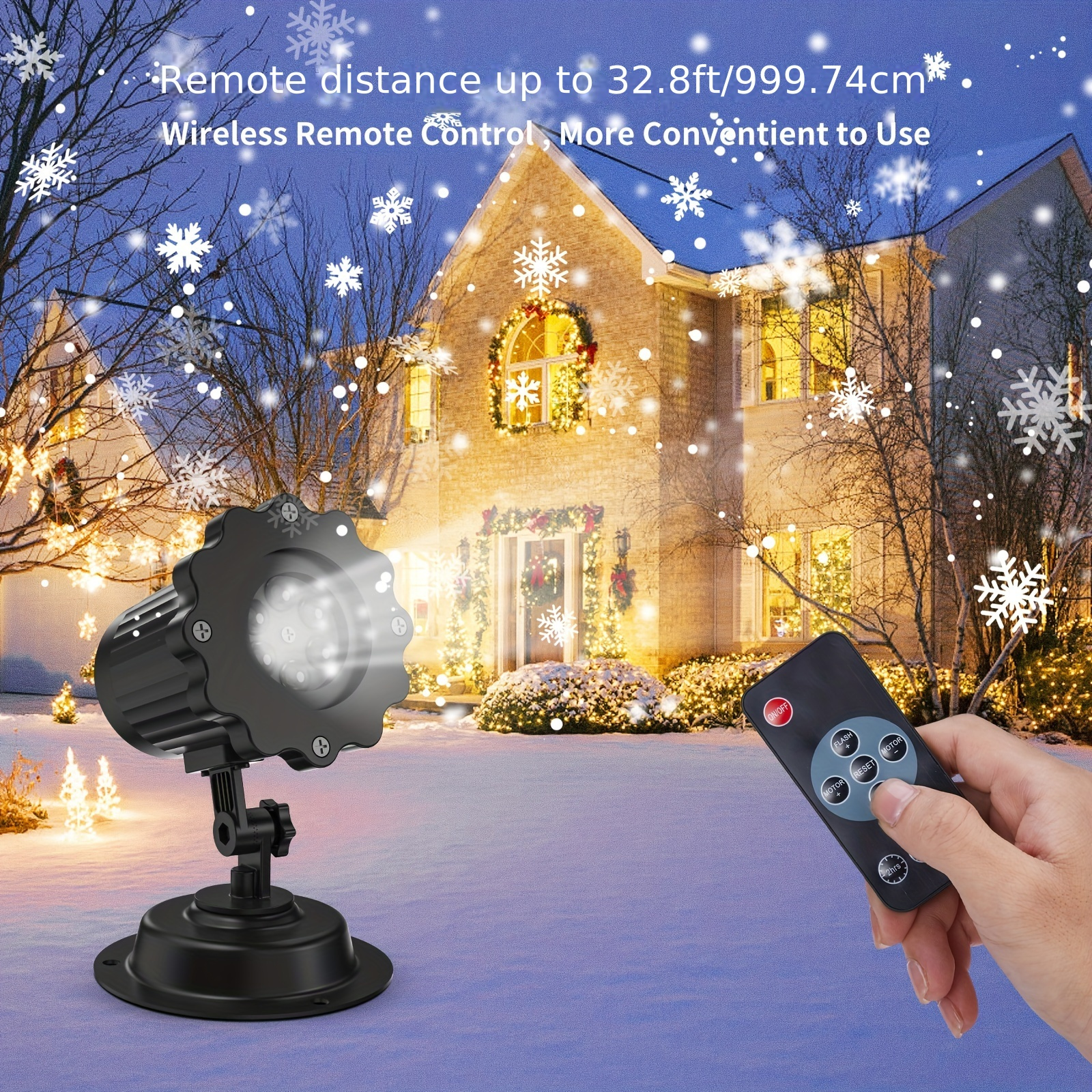 

Projector Lights, 16.4ft Lead Cord, White Show With Remote Control For Christmas Holiday New Year Decoration