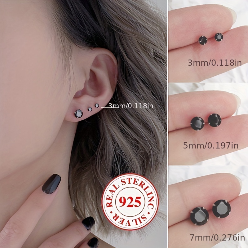 925 Silver CZ Stud Earrings Hypoallergenic Leisure Style