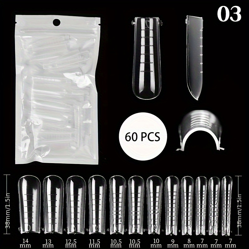 TEMU Uñas Postizas 60pcs Por Bolsa Extension Uñas Postizas con Uñas Transparentes Uñas Postizas Sin Bandeja de Papel Moldes de Cristal para Uñas