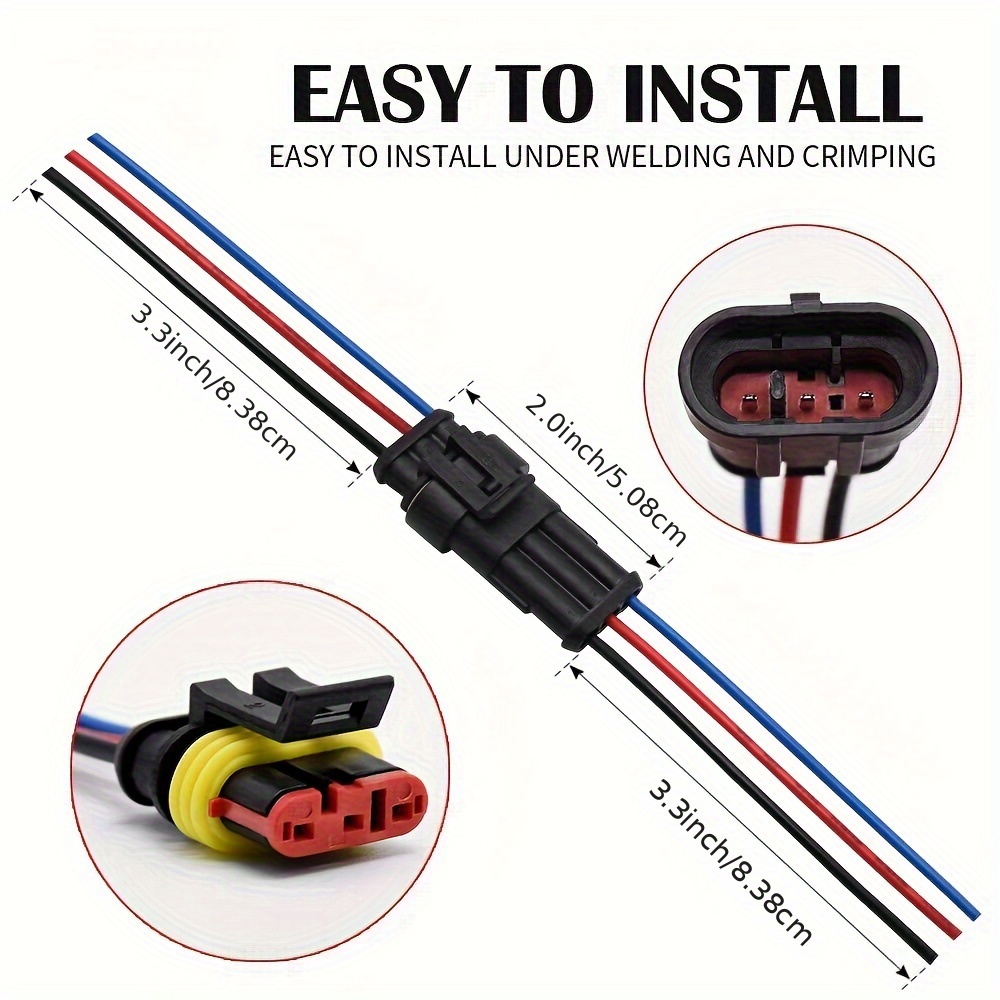 3-Pin Waterproof Electrical Connector, 5 Pairs, 16AWG Wire, Marine, Auto