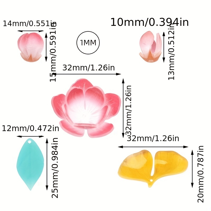 Acrylic Five Leaf Flower Beads Faceted Charms Mixed Color 14mm