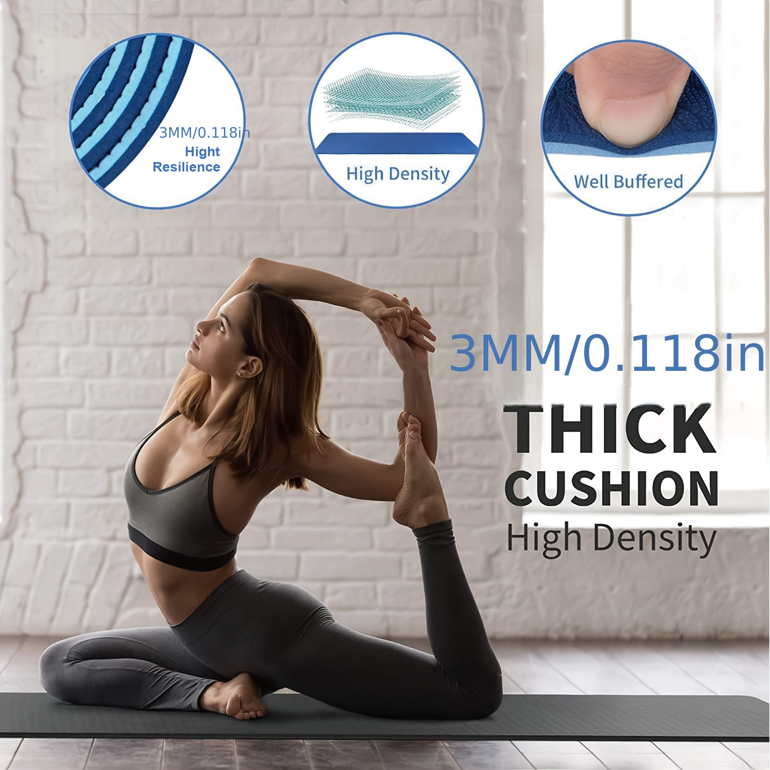 1 High-Density EVA Yoga Mat | Durable Professional Mat for Men and Women, Home Exercise, Non-Slip 3mm Pilates Mat with Shock Absorption and Portability, Essential for Yoga, Stretching, Home Gym, Core Workouts, and Floor Training