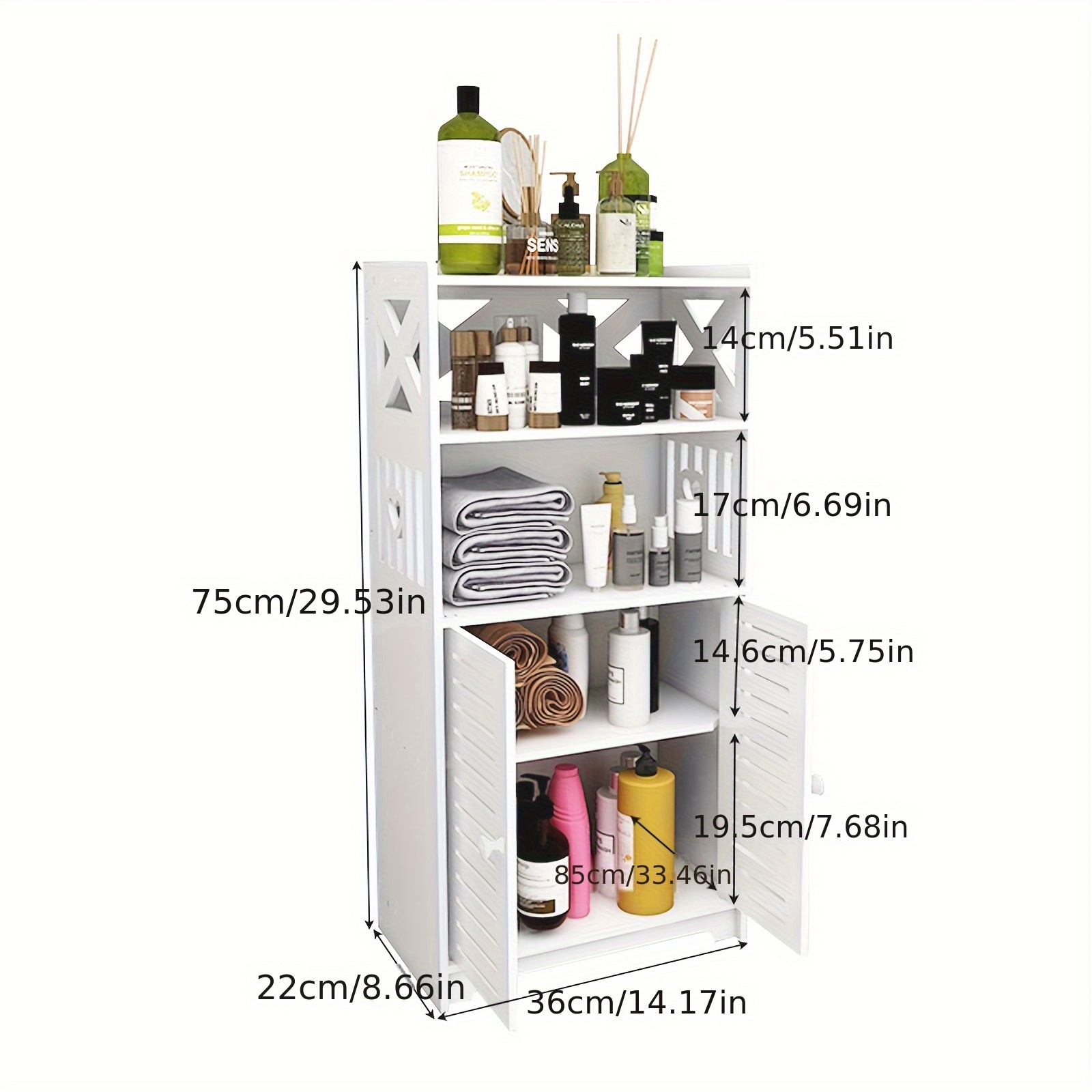 Bathroom Cabinet, Bathroom Storage Cabinet, Vertical Shelf With Door, Suitable For Bathroom, Living Room, Kitchen, Etc., Bathroom Storage And Storage, 75 X 36 X 22 Cm, White