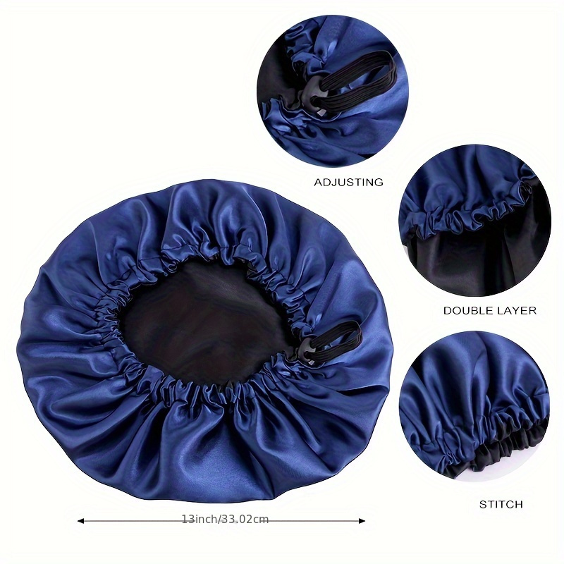 2pcs Set of Double-Layer Adjustable Satin Sleep Cap, Conditioning Cap for Women'S Beauty And Hair Care, Shower Cap
