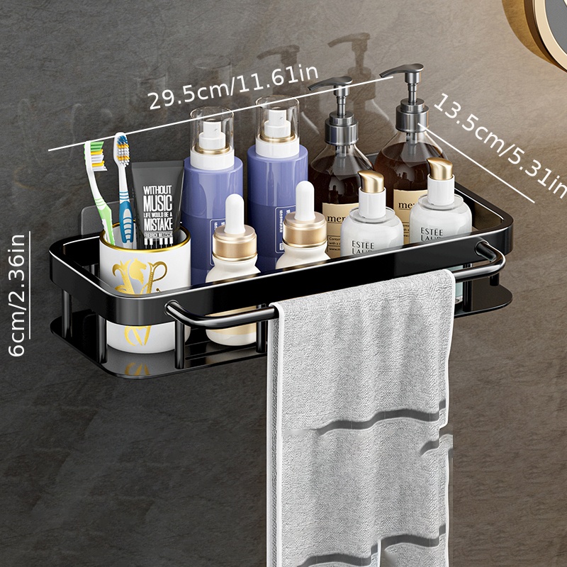 1pc No-Drill Adhesive Bathroom Shelf - Wall Mount Storage Organizer for  Bathroom, Kitchen, and Toilet - Black