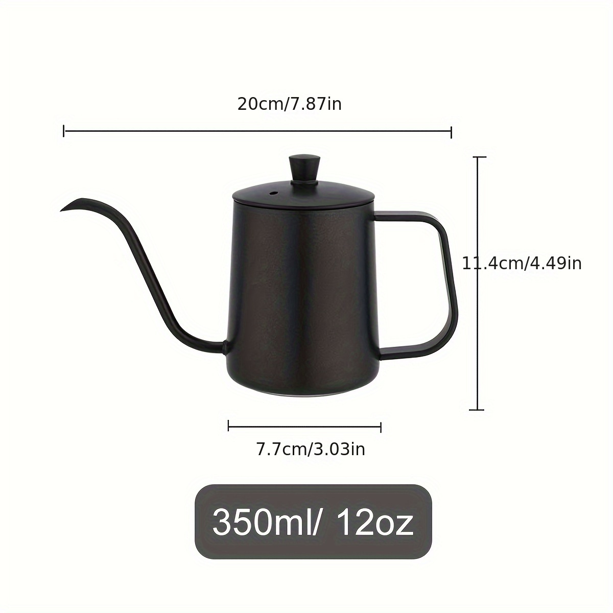 Gooseneck Kettle Pour Over Coffee Lid 350ml Stainless Steel Hand
