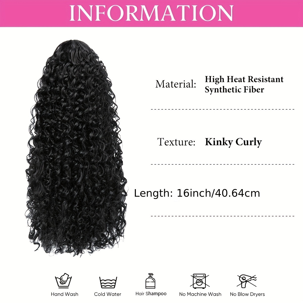   drawstring ponytail extension for women 16 inch synthetic clip in wavy pony tail details 4