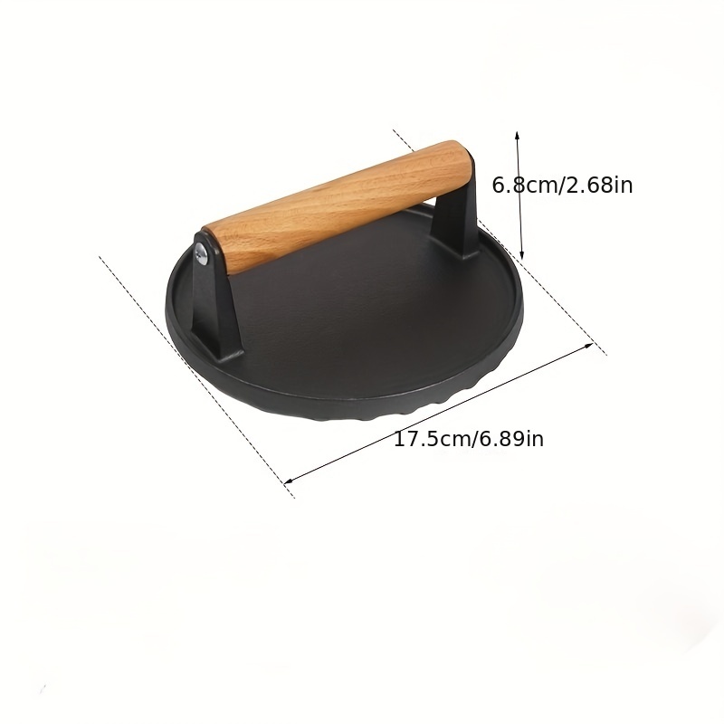 Cast Iron Burger Smasher Rectangle Hamburger Press with Wood Handle  Thickened Heavy Cast Flat Iron Steak