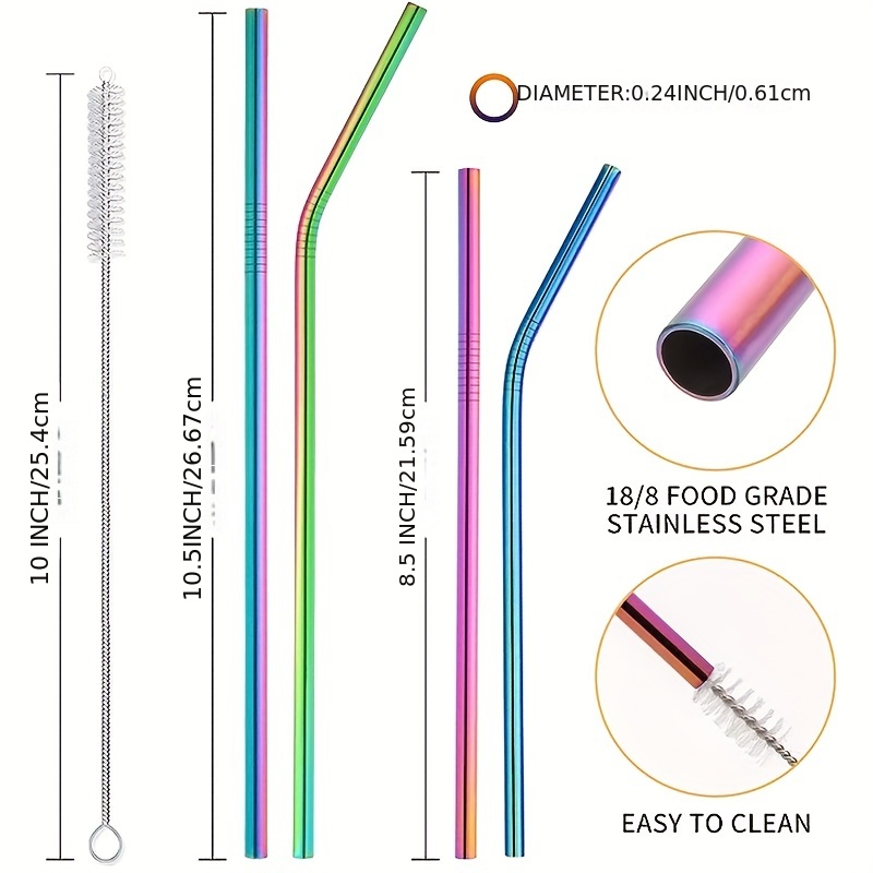 Reusable Stainless Steel Metal Straws With Case-long Drinking Straws For  And Tumblers /stanley Dishwasher Safe-2 Cleaning Brushes Included,bpa  Free(6straight Straws+6bent Straws+2cleaning Brushes+1case) - Temu