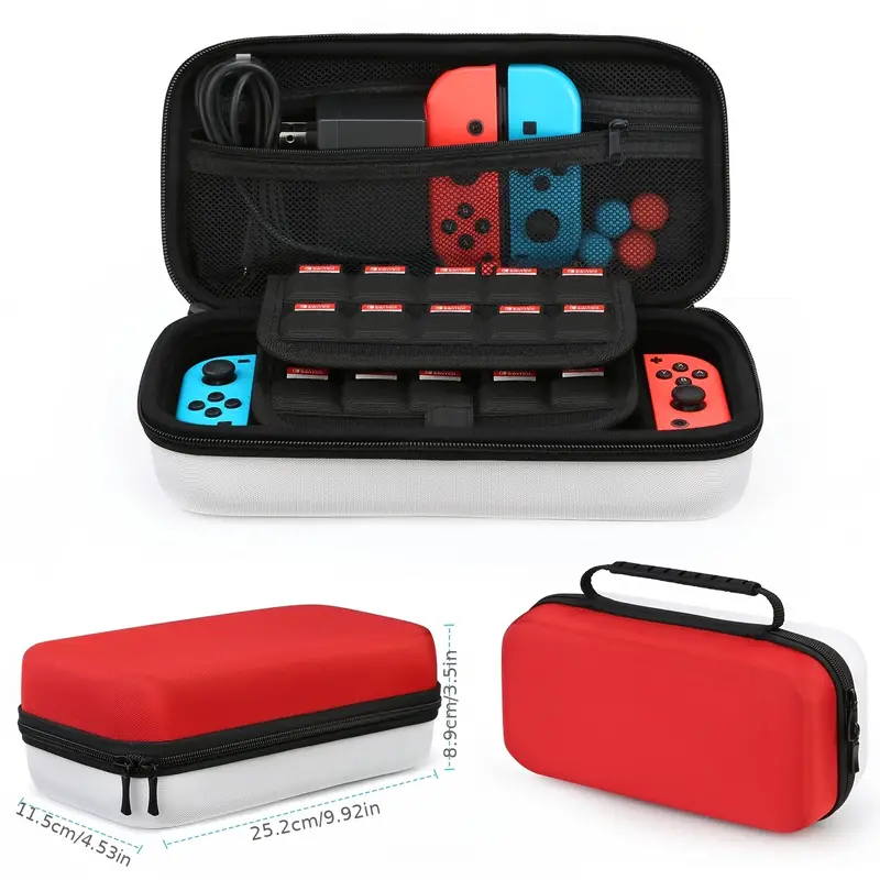 case for nintendo switch 11 in 1 nintendo switch carry case come with 2 grips adjustable playstand tempered glass screen protector with 6 thumb grip caps red white details 2