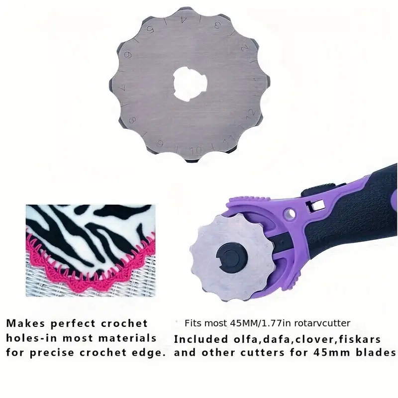 1pc Rotary Cutter With 1 Skip Pinking Crochet Edge Blades For Making  Perfect Holes, Sewing Fabric Leather Quilting Cutter, 45mm
