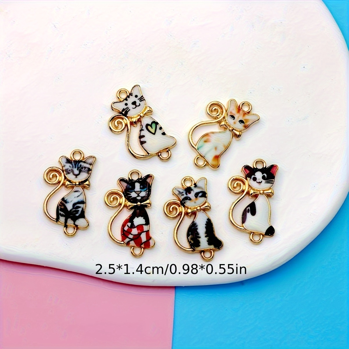 TEMU Set Of 6 Or 20pcs Of Golden Plated Enamel Heart And Flower Cat Pendants, Perfect For Jewelry, Bracelets, And Crafts