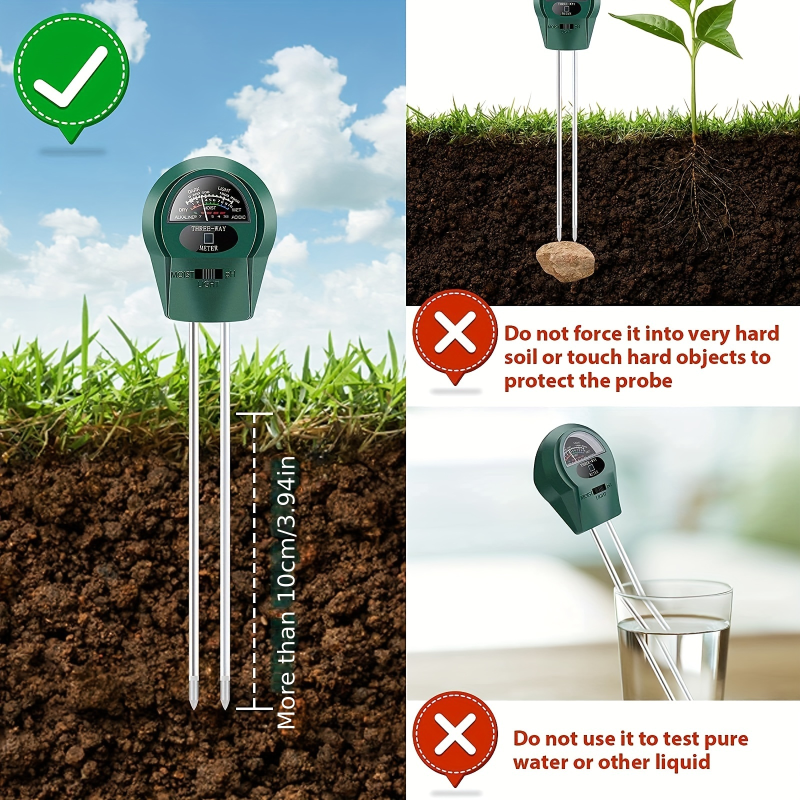 1 Soil Ph Meter Hygrometer Sunshine Ph Meter Acidity Humidity Ph