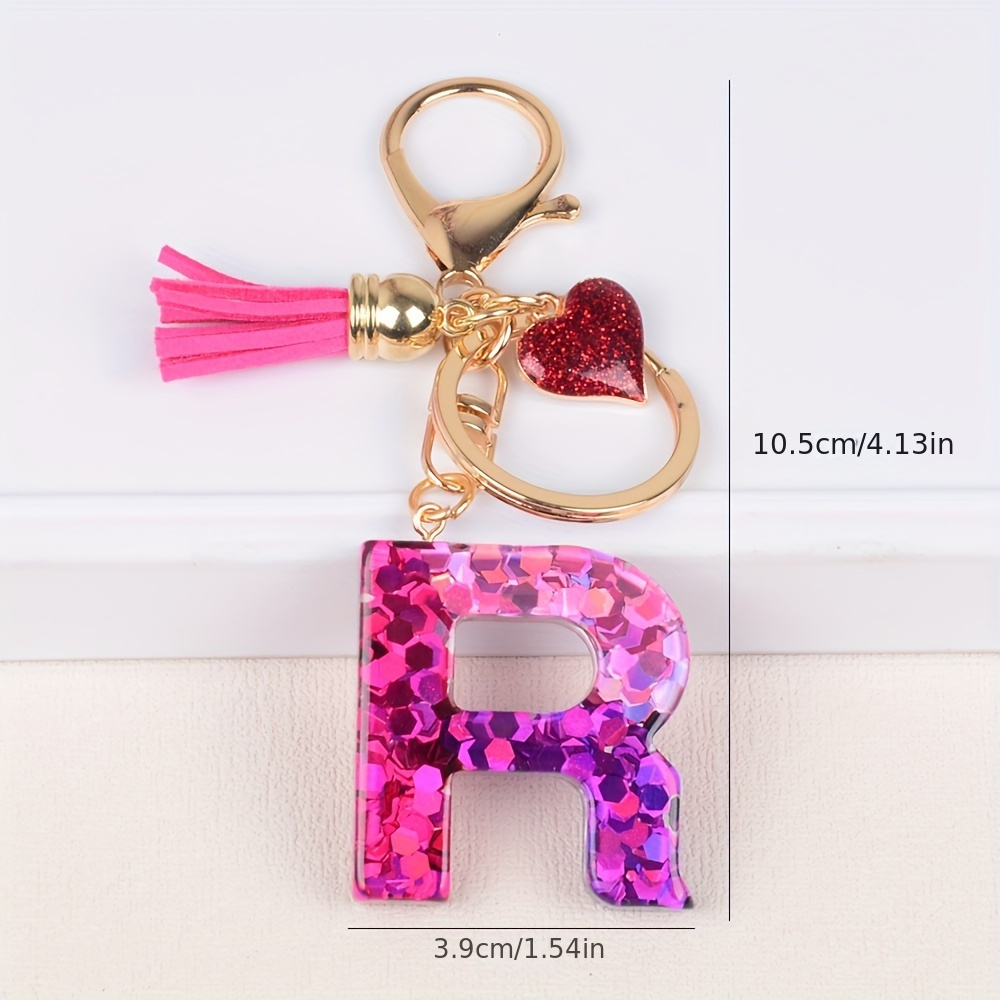 Alphabet Initial Letter Keychain Cute Heart Resin Key - Temu