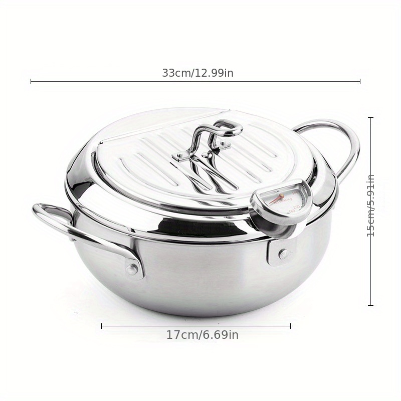 304 Stainless Steel Deep Fryer Pan With Thermometer And Oil - Temu