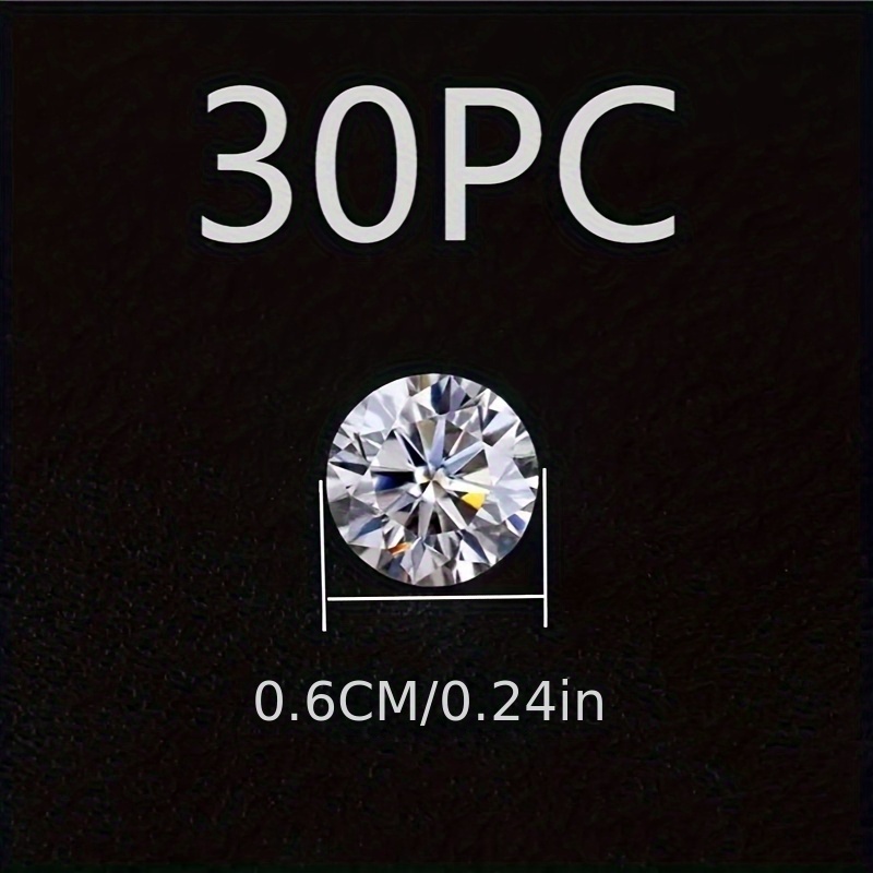 TEMU 30pcs Lot - Six-millimeter (0.625mm Diameter) Round -cut Synthetic Cubic Synthetic Zirconia Gemstones - -like Sparkle, For Jewelry Making, Diy