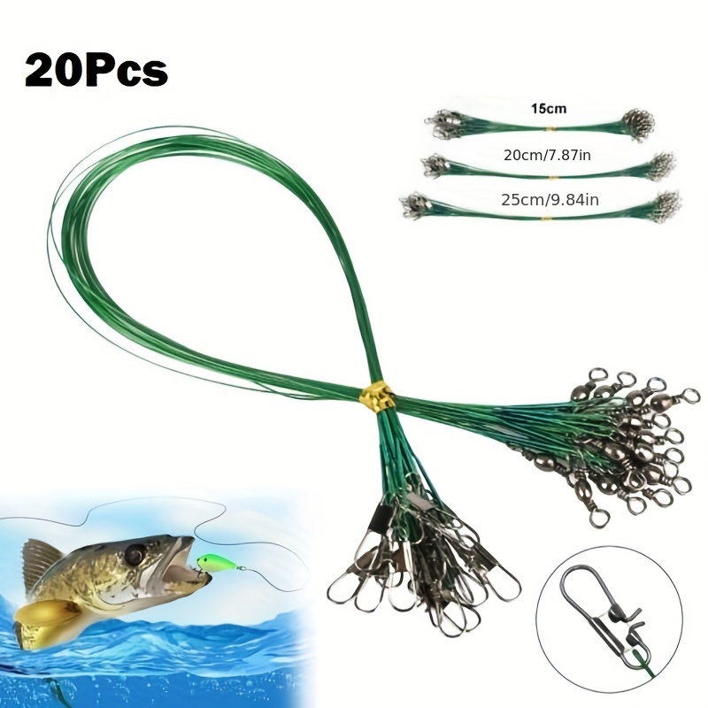 20Pcs Fishing Line Steel Wire Leader with Swivel & Snap Fishing