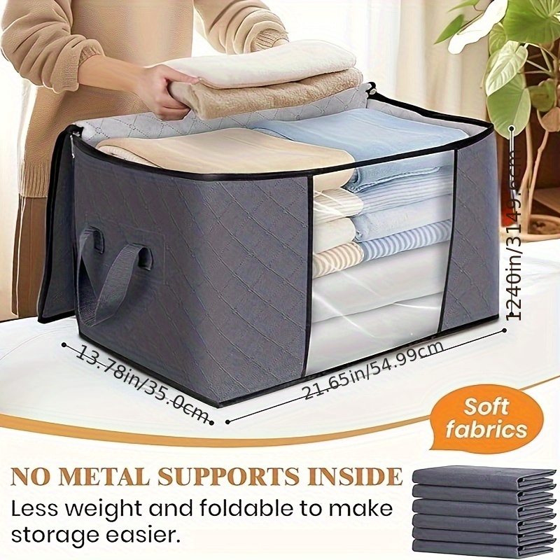 TEMU 1 Pack Extra Large Storage Bags With Zipper Lid Foldable Durable Clothes Organizer For Bedding Blankets Pillows Comforters Convenient Carry
