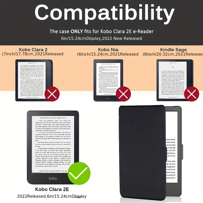 Slim Case for Kobo Clara HD 6 Inch Ebook N249 Smart Protective Shell Auto  Sleep / Wake Cover PU Leather Ereader Skin