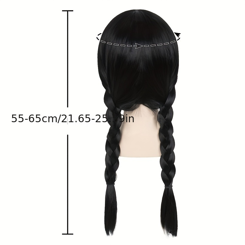 Cute Sweet Elegant Black Pigtail Wig With Bangs Girls Casual School Party Stage Performance Cosplay Supply Photo Prop